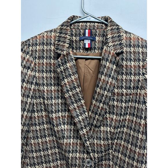 NWOT Tommy Hilfiger Women Brown Houndstooth Print Longline Blazer Jacket Coat 10 - Picture 5 of 15